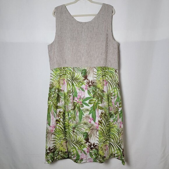 J. Jill Linen Blend Striped Botanical Hawaiian Floral Sleeveless Sheath Dress XL - Picture 6 of 13